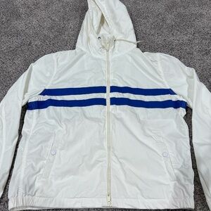 Vintage J.Crew Men’s White Blue Hooded Zip Up 100% Cotton Windbreaker Jacket XL